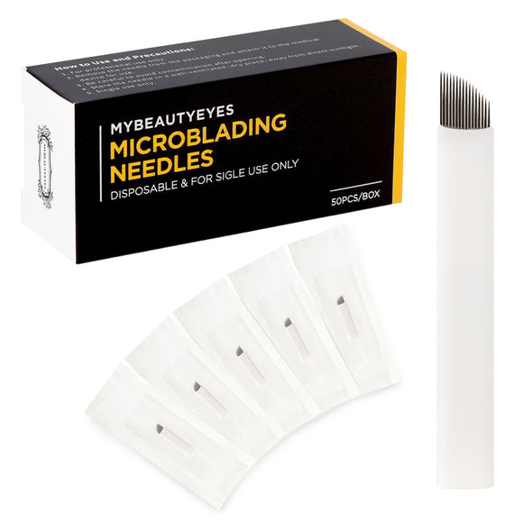 Mybeautyeyes 50pcs Disposable Eyebrow Lip Microblading Needles, Permanent Makeup Microblading Blades, Sterilized Tattoo Needle (U21(0.20))